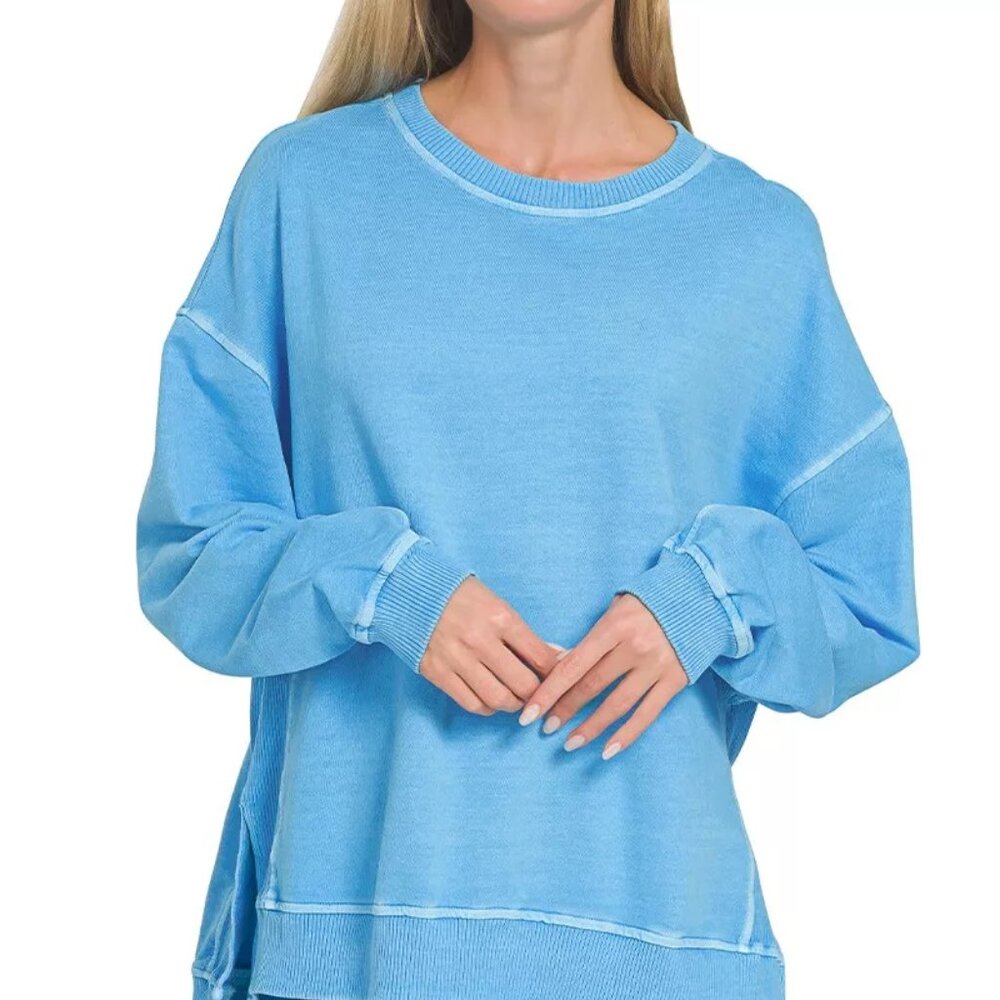 Zenana Full Size French‎ Terry Pigment Dye & Enzyme Washing Pullover Plus Size